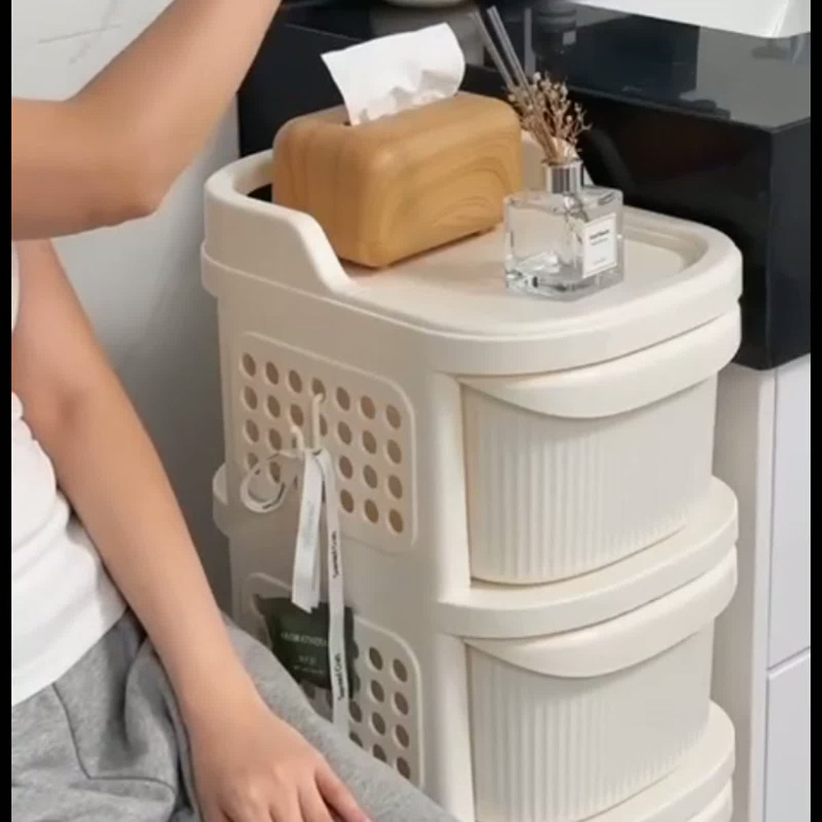 Slim 4-Tier Rolling Bathroom Storage Cart Cream