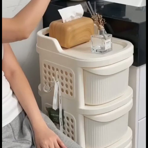 Slim 4-Tier Rolling Bathroom Storage Cart Cream