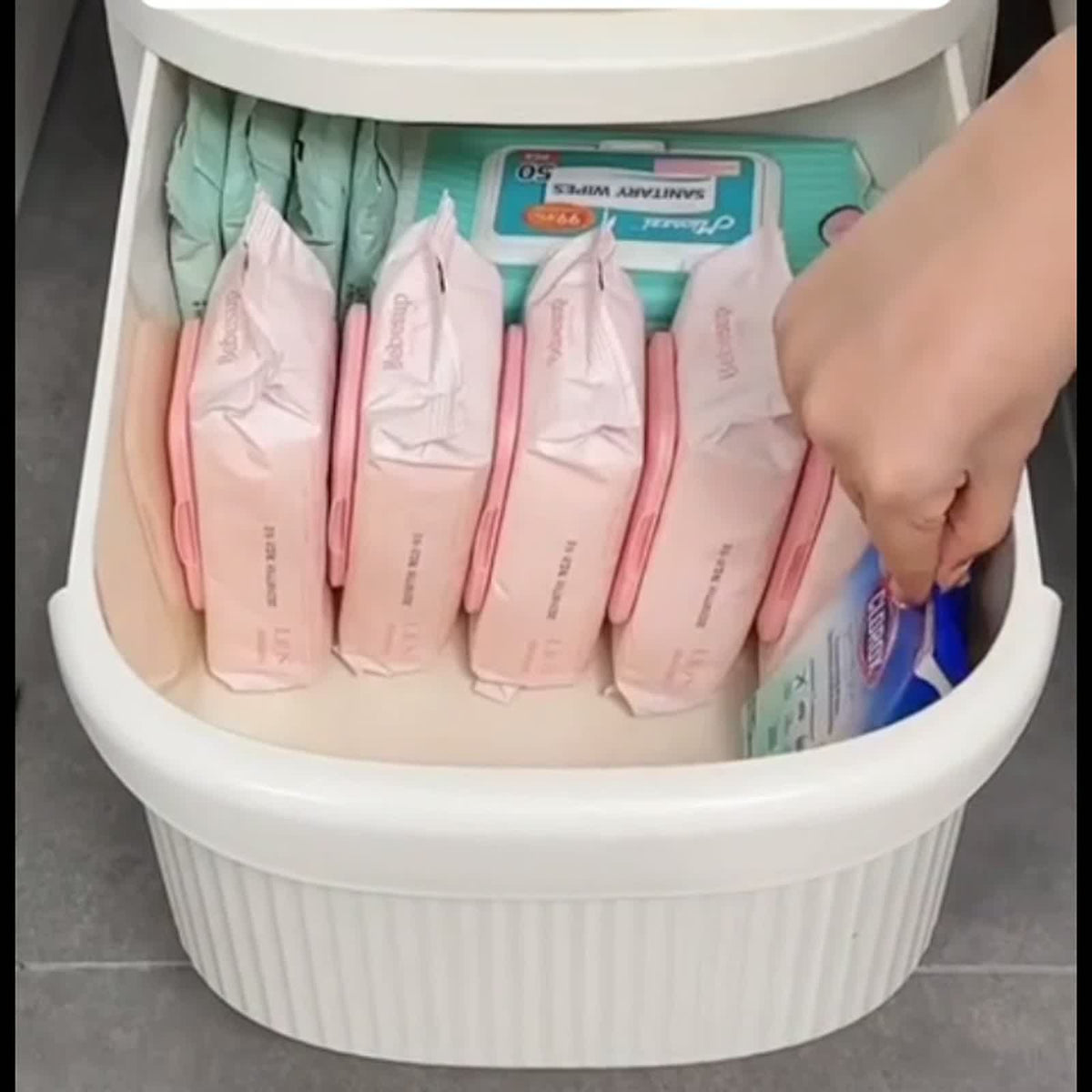 Slim 4-Tier Rolling Bathroom Storage Cart Cream